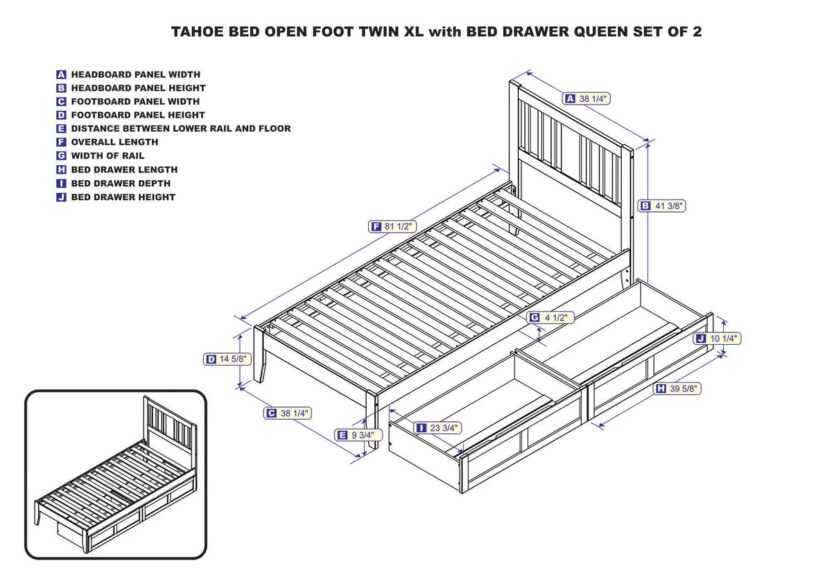 Twin XL Wood Platform Bed Frame with Set of 2 Storage Drawers A45274