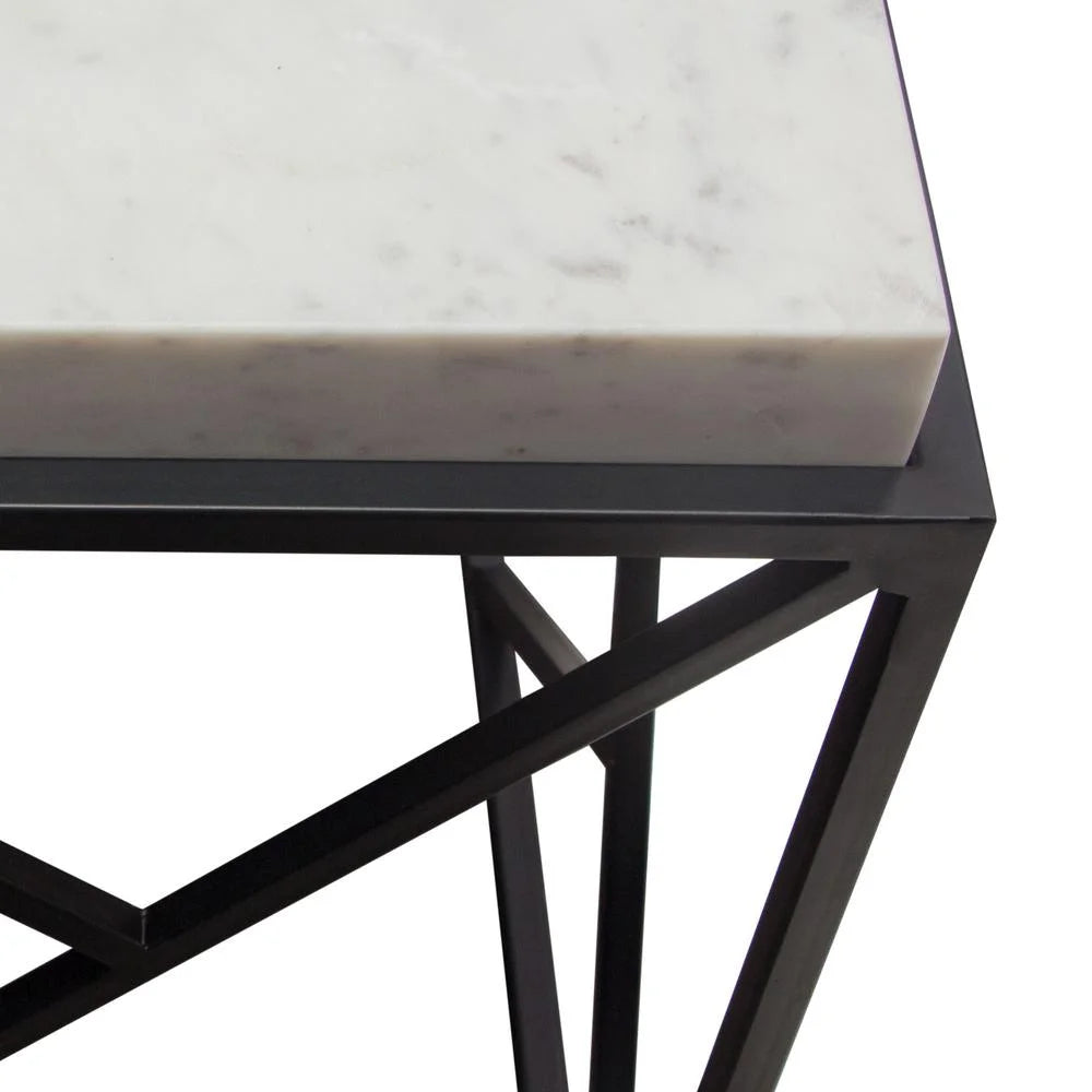 Square Accent Table with Grey Marble Top & Black Metal Base L114387