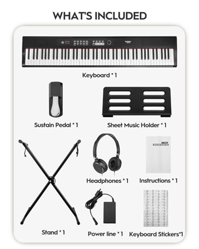 88 Key Semi-Weighted Digital Piano Set with Stand, Pedal, Headphones, Black B389295