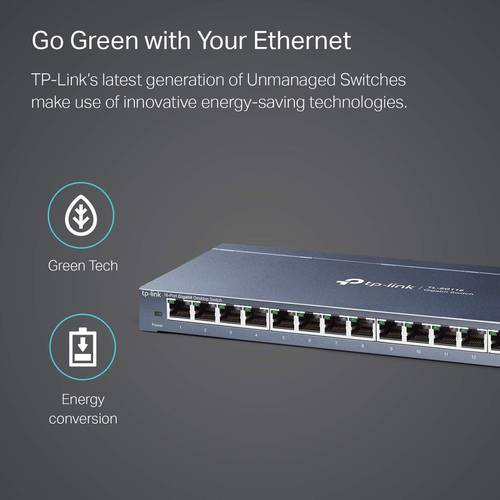 16 Port Gigabit Ethernet Network Switch, Fanless Metal, Pack of 2 K505437