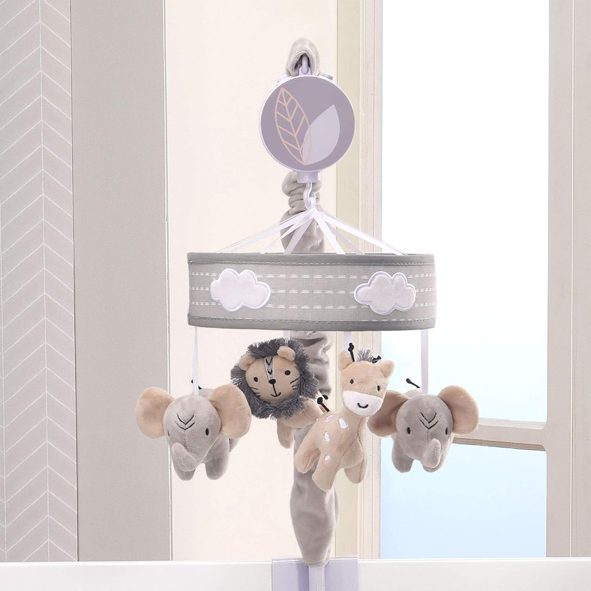 Jungle Safari Musical Baby Crib Mobile, Gray, Beige, White, Animals Pack of 2 Q39721