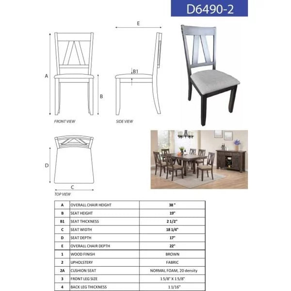 Brown Wood Dining Side Chairs Set of 2 F89024