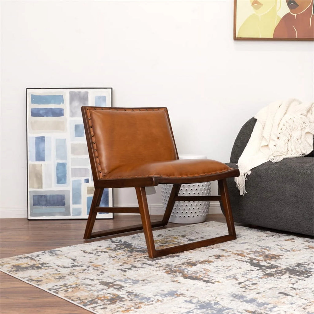 Tan Genuine Leather Lounge Chair J916