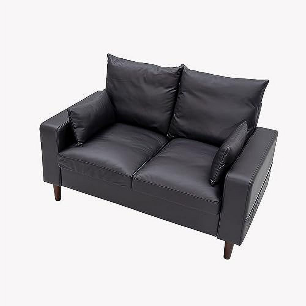 Black Faux Leather 2-Seat Sofa with Wood Leg V195415