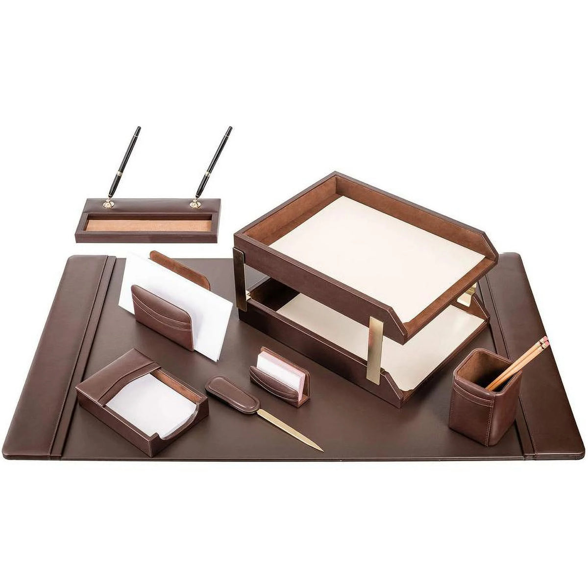 Chocolate Brown Leather 10-Piece Desk Set H500