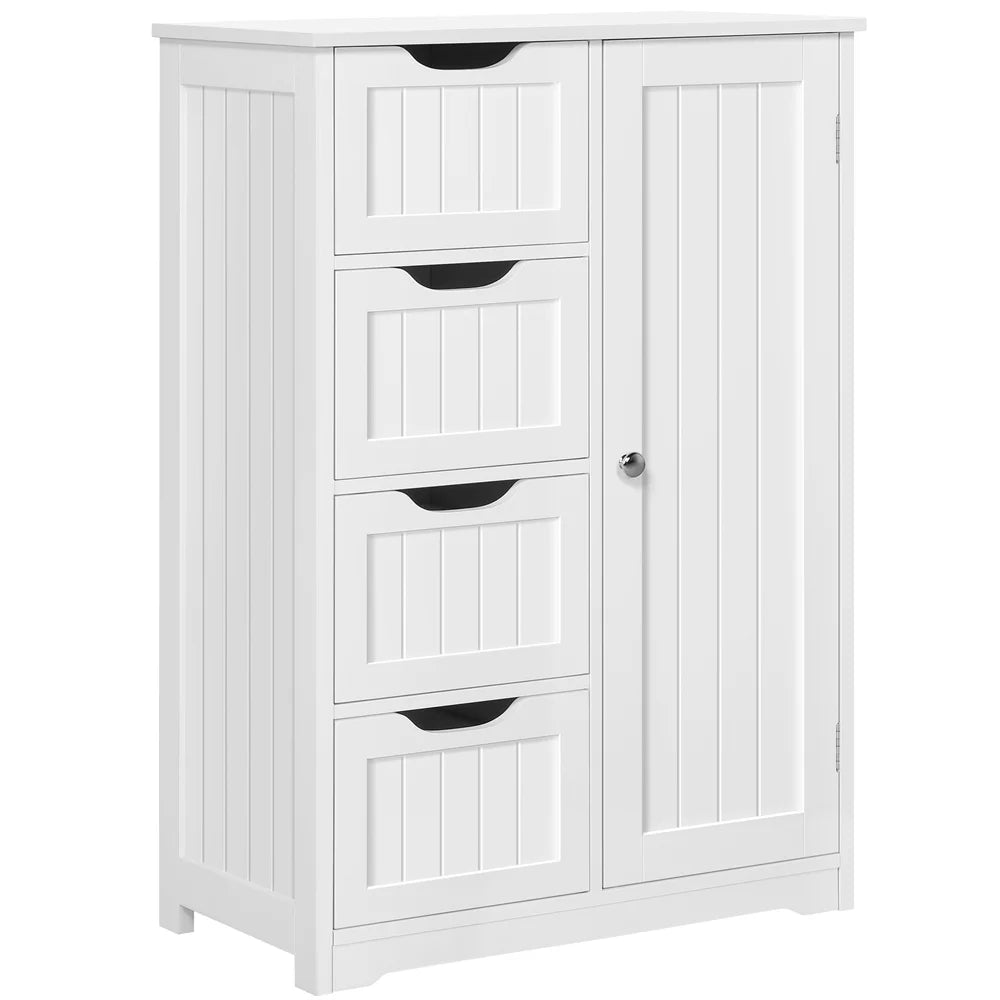 White Wooden Bathroom Floor Cabinet with Drawers and Cupboard E210424
