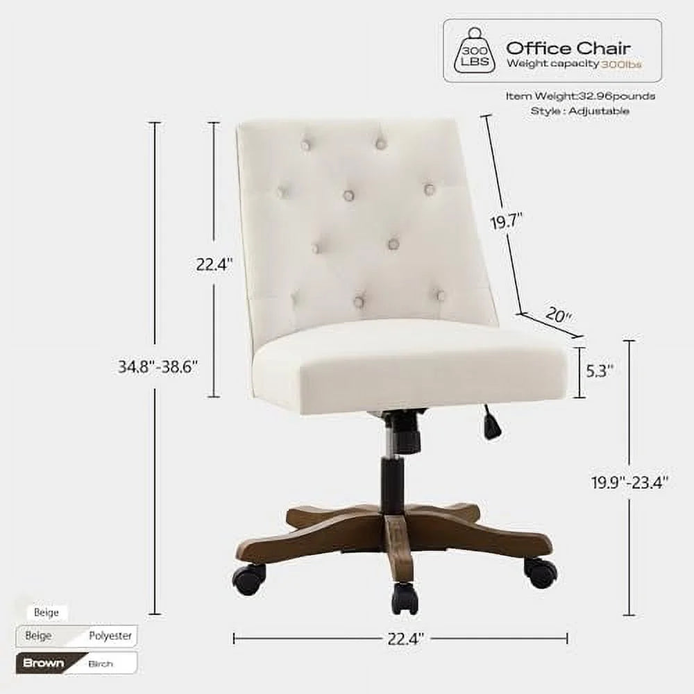 Beige Chenille Fabric Upholstered Swivel Office Chair with Wheels A98576