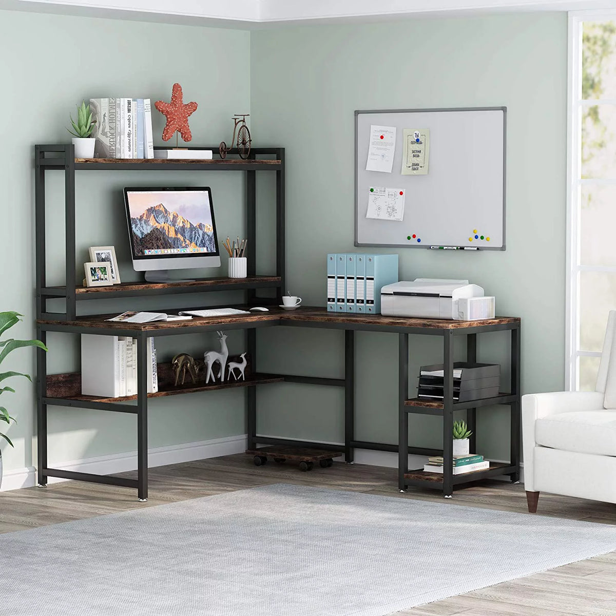 L-Shaped Desk with Hutch and Storage Shelves G19290