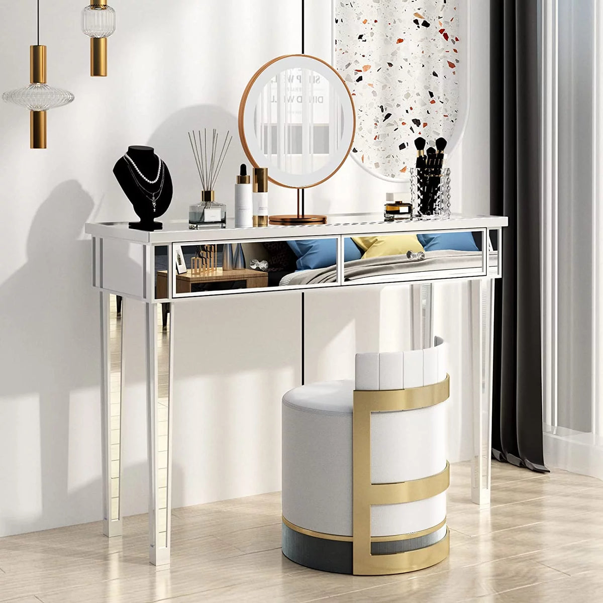 Mirrored Console Table with 2 Drawers M61701