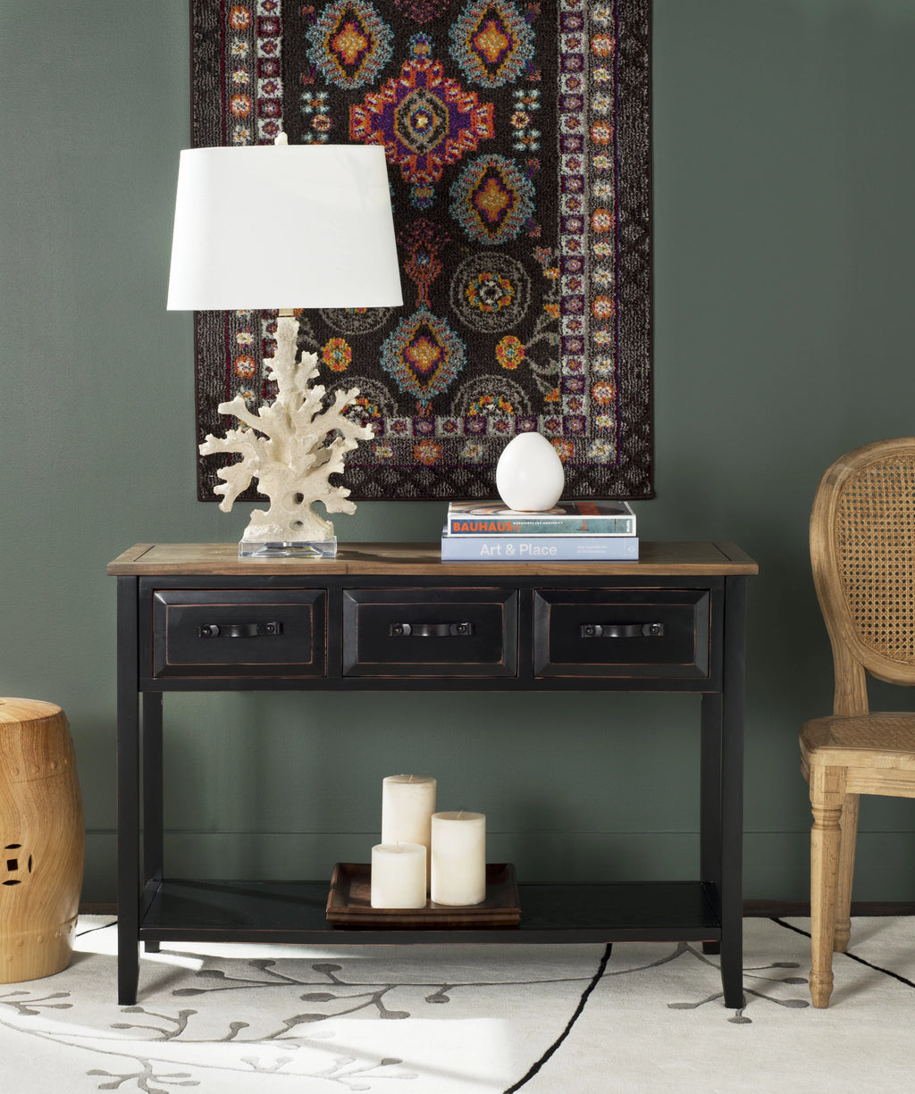 Black Oak 3 Drawer Console Table V418334
