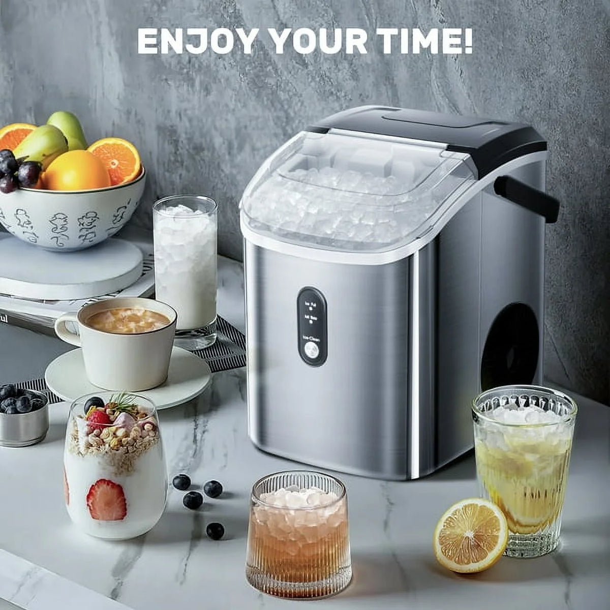 Nugget Ice Maker Countertop with Soft Chewable Pellet Ice, 33lbs/24H, Self-Cleaning, Stainless Steel N692
