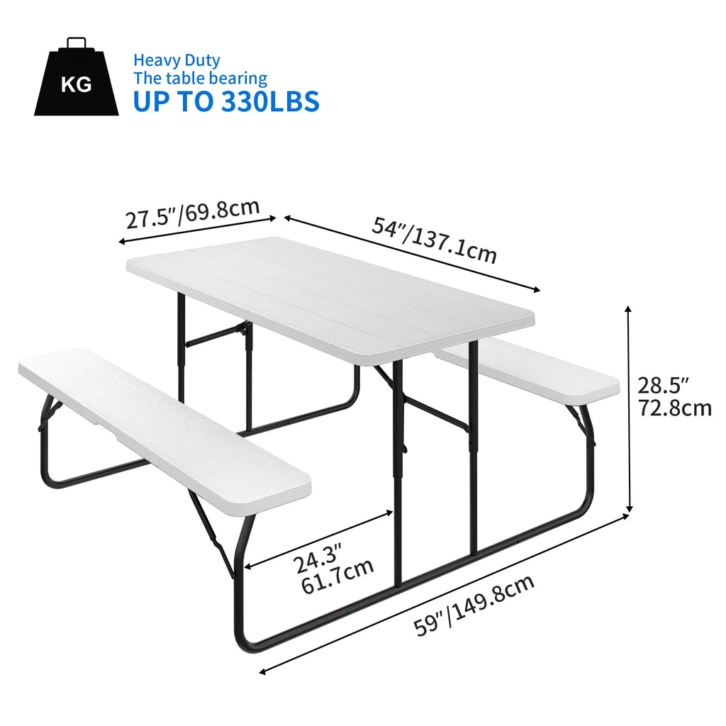 Heavy Duty Folding Picnic Table and Bench White R85852