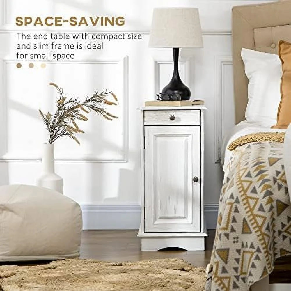 White Flip Top End Table with Drawer W801243