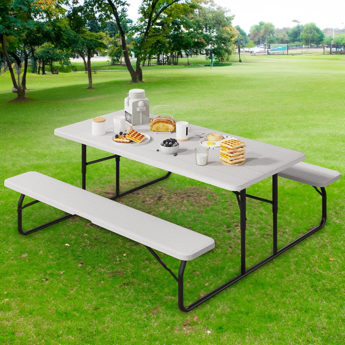Heavy Duty Folding Picnic Table and Bench White R85852
