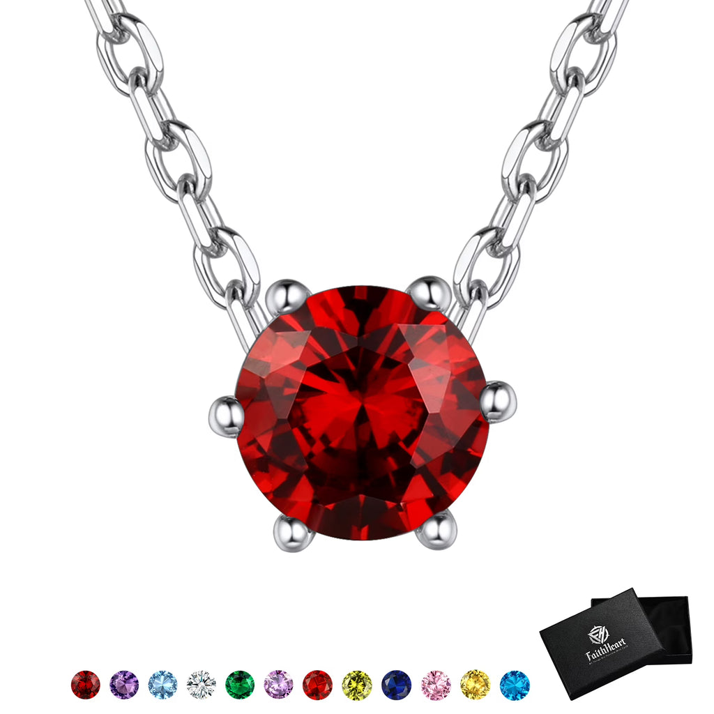 925 Sterling Silver Round Birthstone Necklace C429