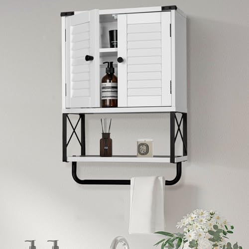 White Wall Mounted Medicine Cabinet with Towel Bar Z974818