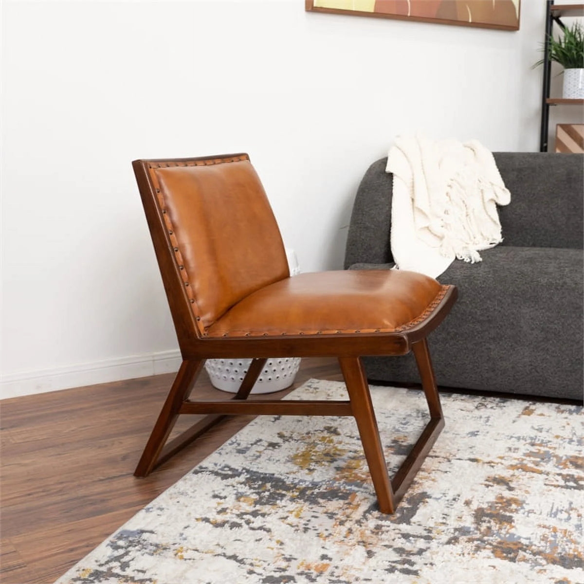 Tan Genuine Leather Lounge Chair J916