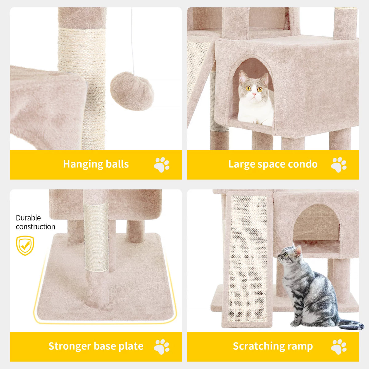 36 inches Beige Multi-Level Cat Tree with Scratching Posts D7602
