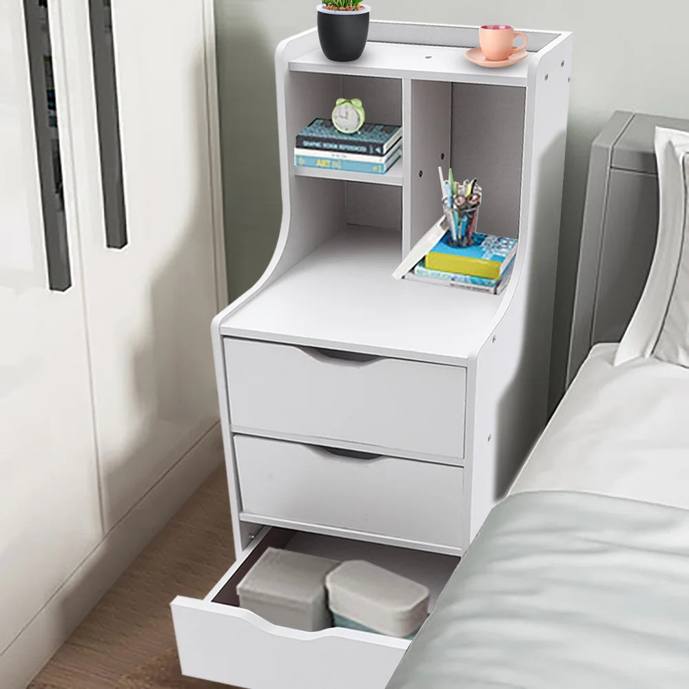 White 3 Drawer Nightstand with Storage Shelf S15475