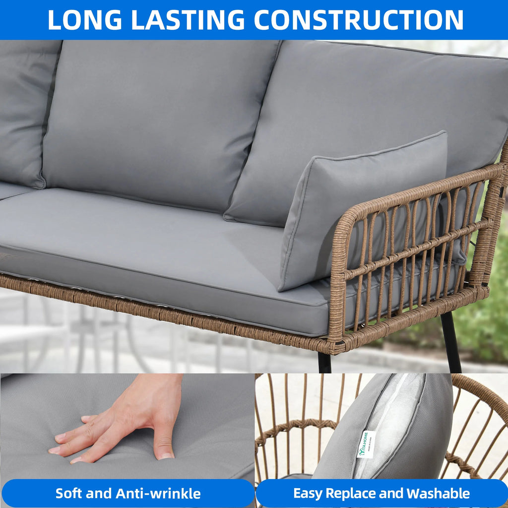 4-Piece Wicker Patio Furniture Set with Cushions and Coffee Table V297