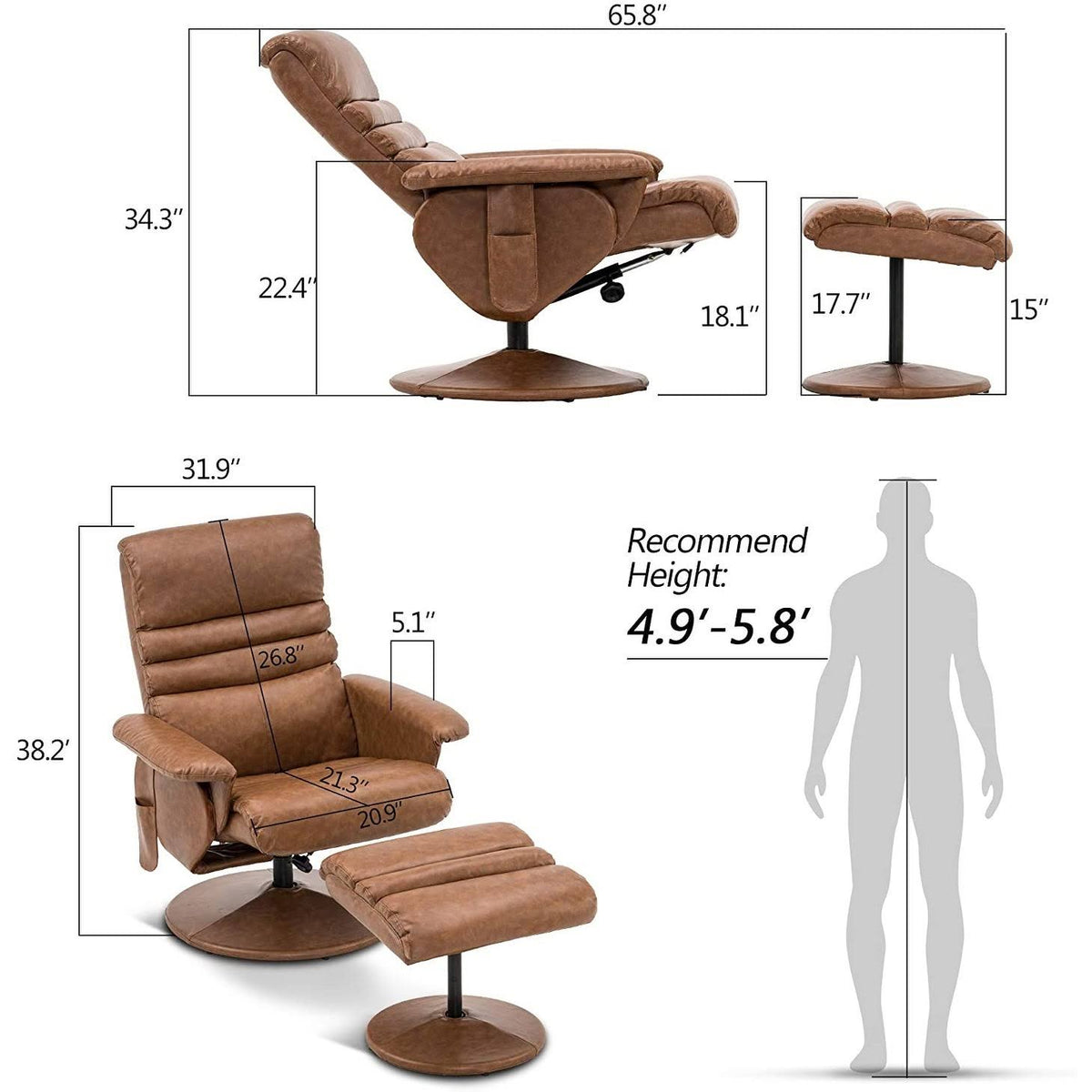 Saddle Swivel Massage Recliner Chair with Ottoman K759940
