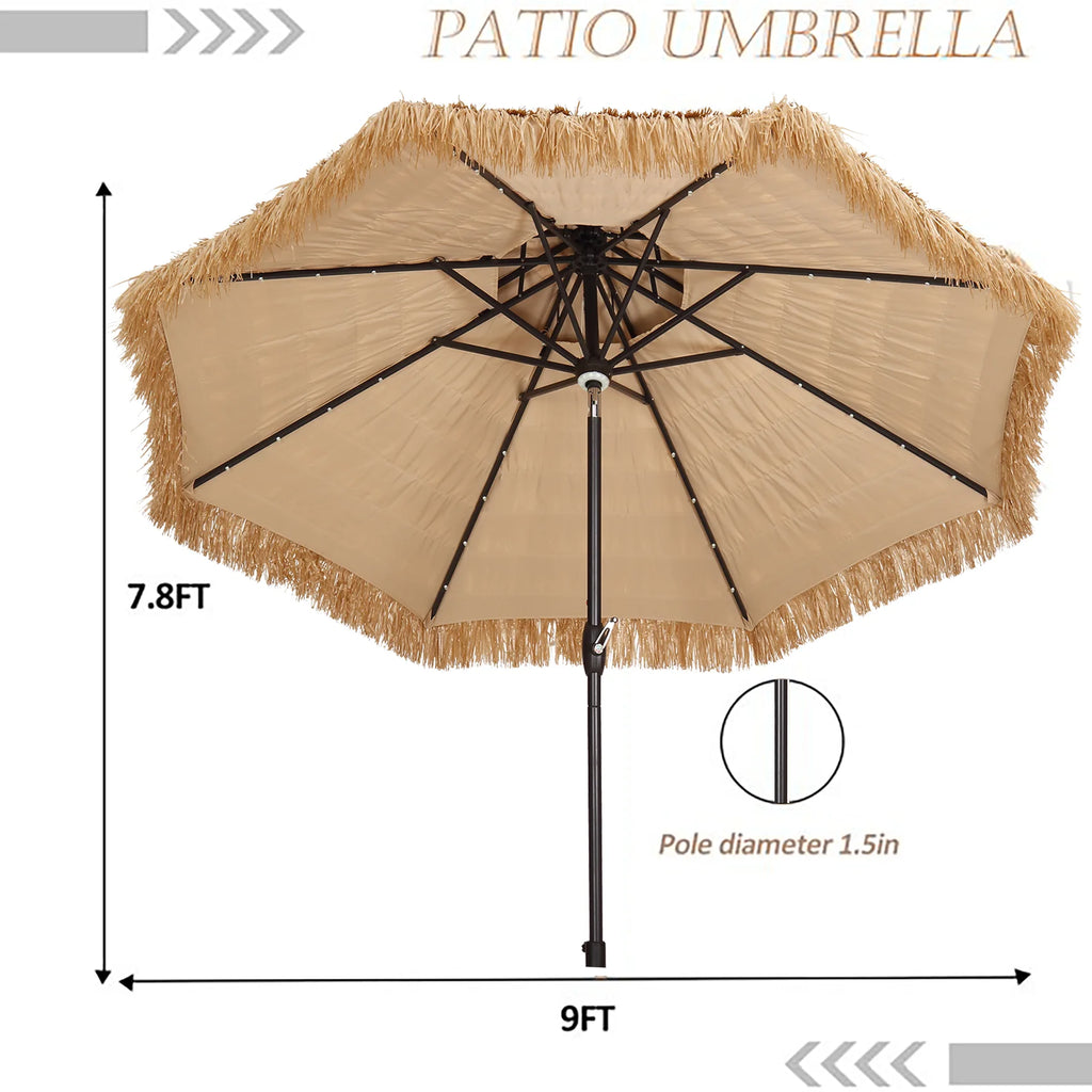 9 ft Solar LED Lights Thatched Tiki Umbrellas F455324