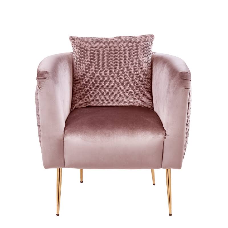 Blush Pink Velvet Barrel Accent Chair with Metal Legs G356