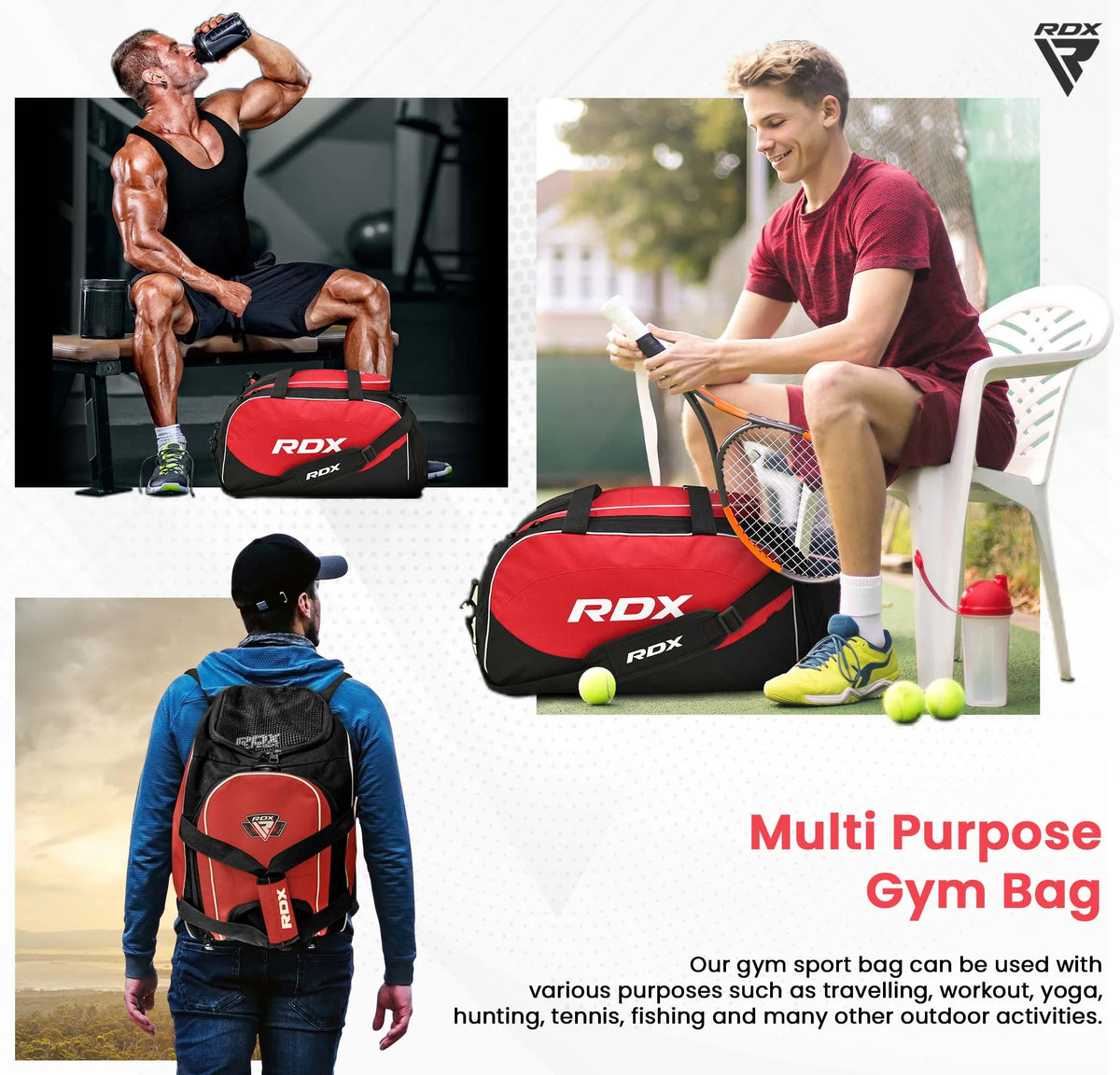 RDX Kit Bag Gym Duffle Sports Holdall Gear MMA Fitness Exercise Equipment Backpack Hiking Luggage Shoulder Sportswear Lightweight Rucksack Handles Running Zipper Travel Carry on Shoe Compartment J2373
