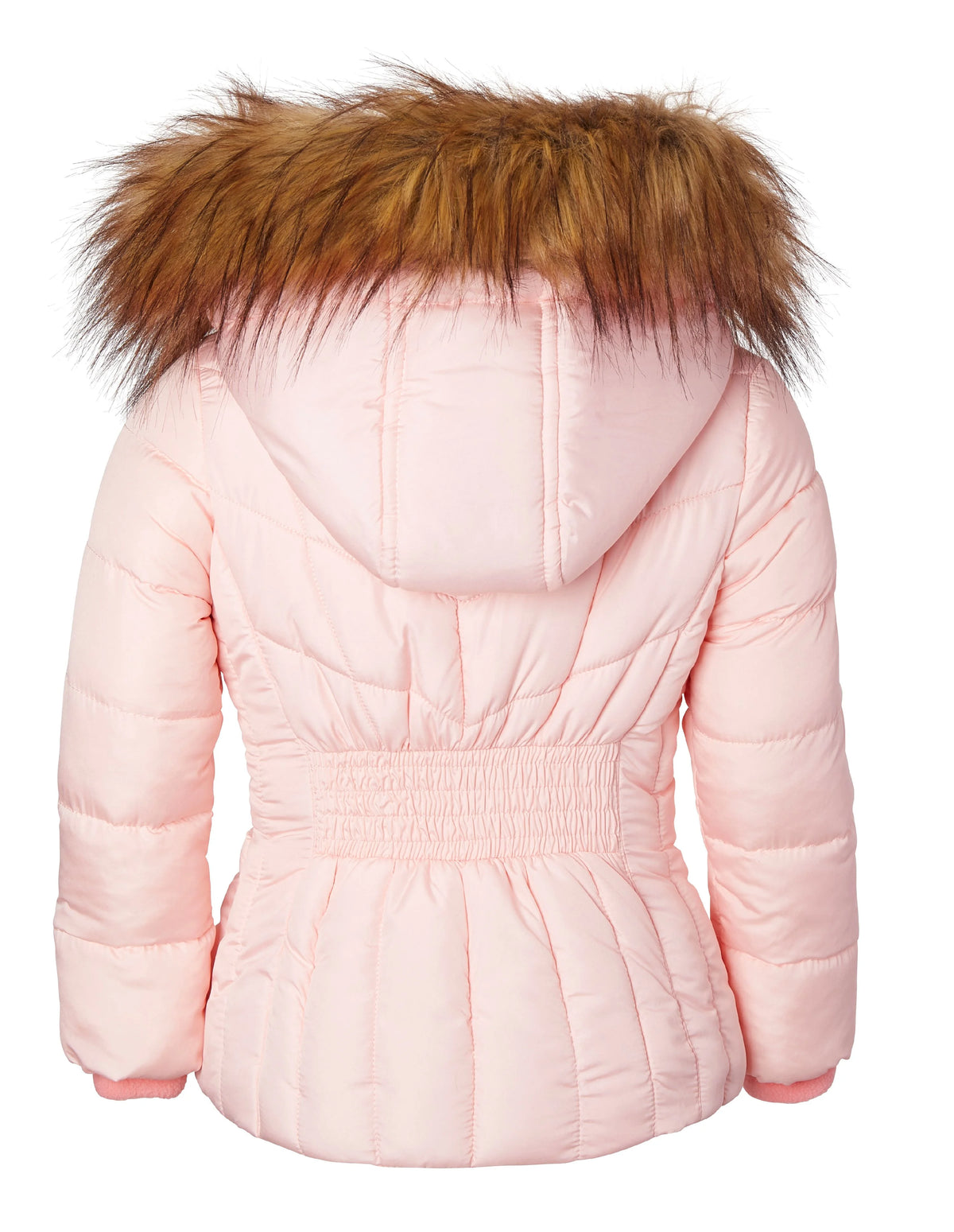 Girls Quilted Fleece Lined Winter Puffer Jacket Coat Faux Fur Trim Zip-Off Hood Blush 14/16 X3481