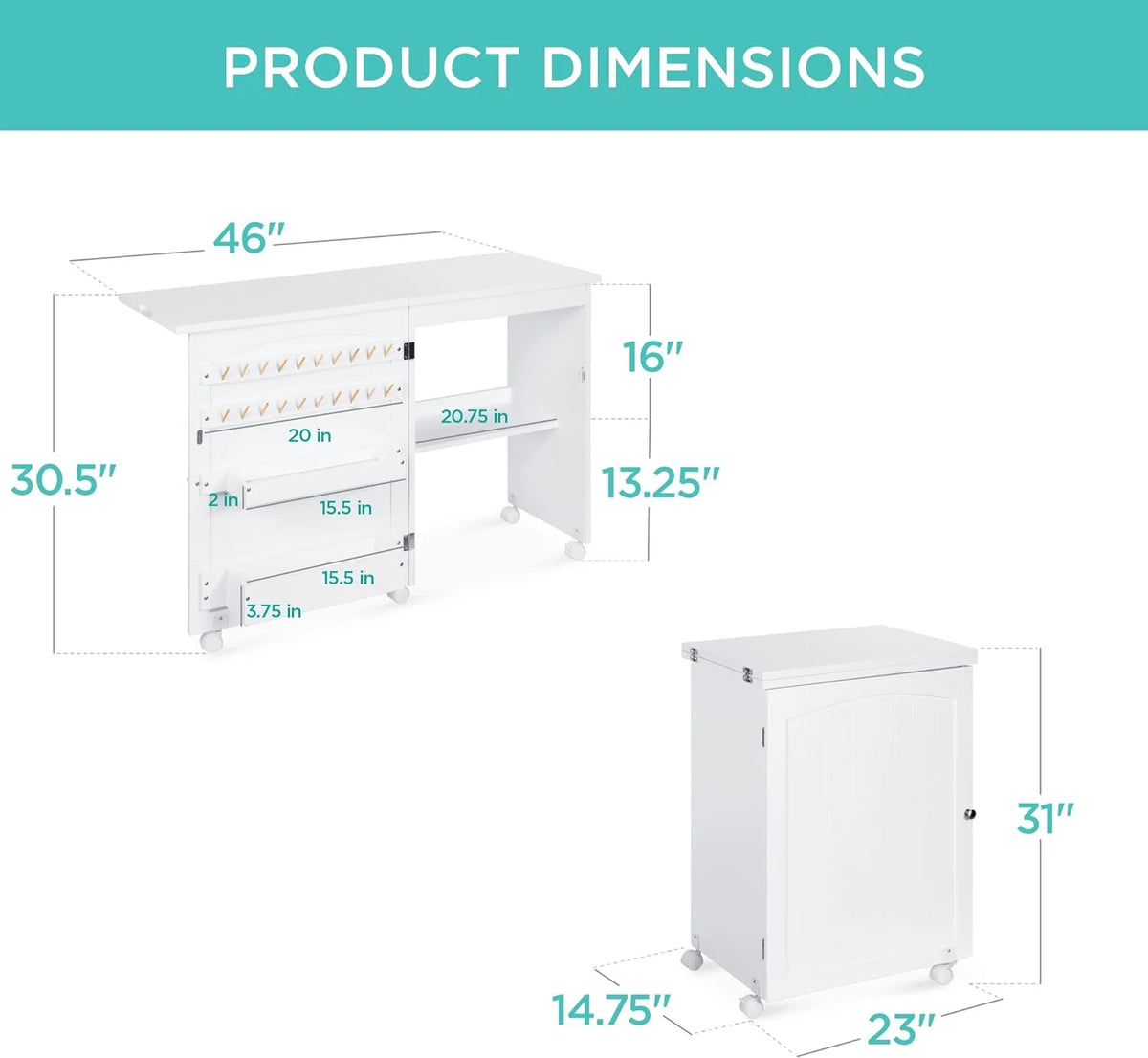 Folding Sewing Table Craft Station with Wheels Shelves Storage Trays O51772