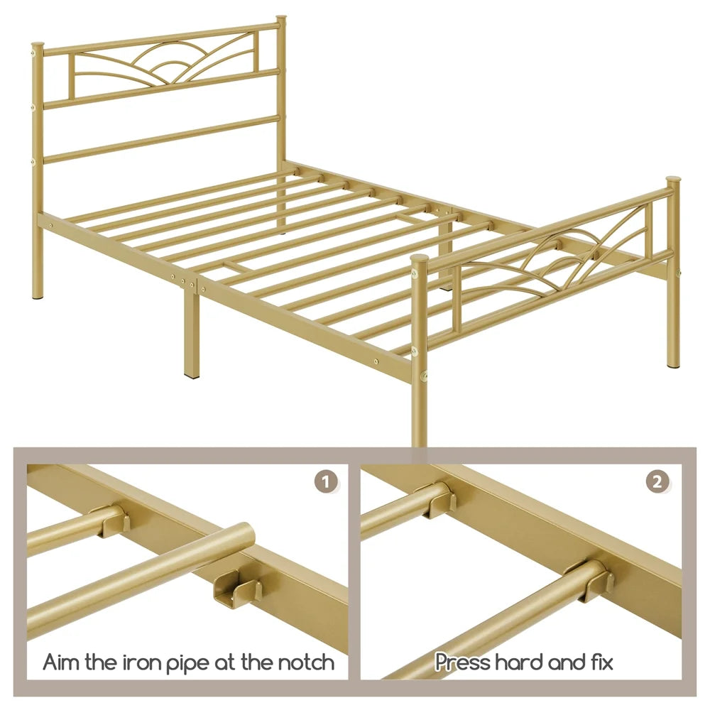 Twin XL Antique Gold Metal Platform Bed A419