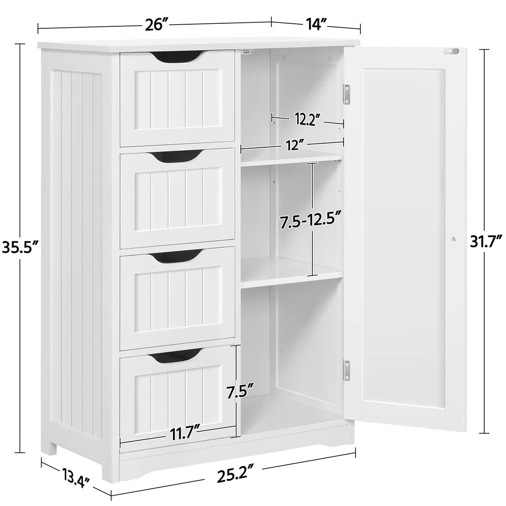 White Wooden Bathroom Floor Cabinet with Drawers and Cupboard E210424