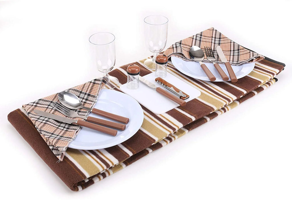 Picnic Backpack for 2 Person with Cooler Compartment, Fleece Blanket, Plates and Cutlery, Brown W105241