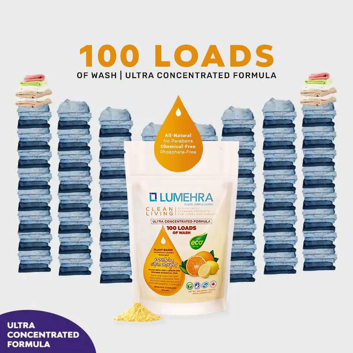 Citrus Scented Biodegradable Laundry Detergent Powder 500 Grams 100 Loads I2801