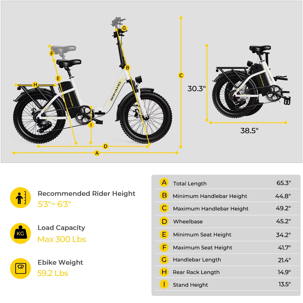 750W Folding Electric Bike 48V 15AH Removable Battery 20 Fat Tire F826688