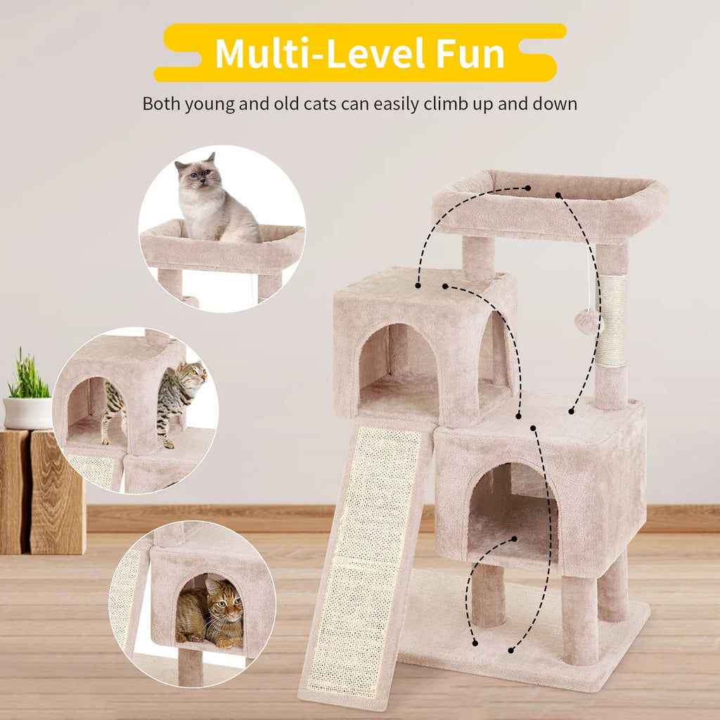 36 inches Beige Multi-Level Cat Tree with Scratching Posts D7602