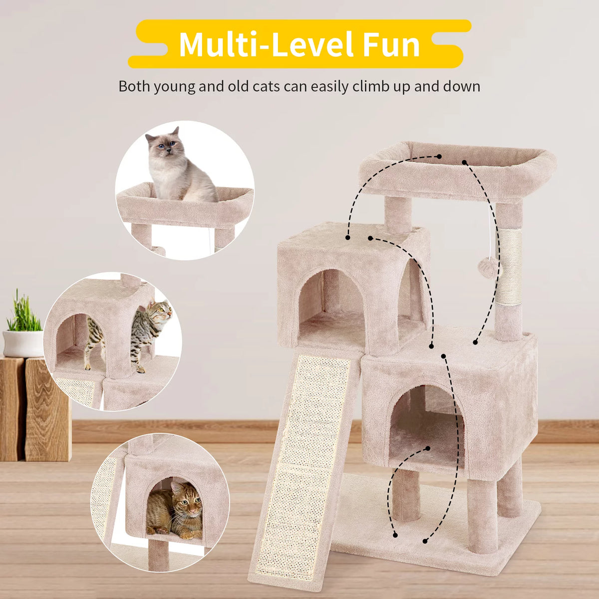 36 inches Beige Multi-Level Cat Tree with Scratching Posts D7602