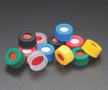 Yellow 9mm Screw Threaded Cap with Fixed PTFE/Silicone Septa V483174