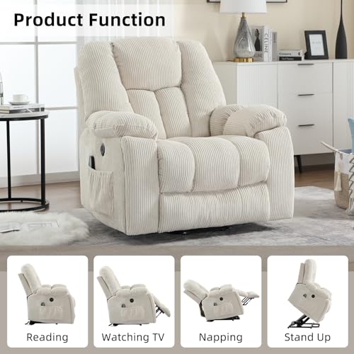 Large Power Lift Recliner Chair with Massage Heat and USB, Gray A9588