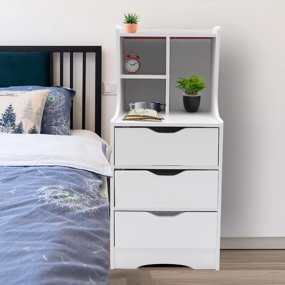 White 3 Drawer Nightstand with Storage Shelf S15475