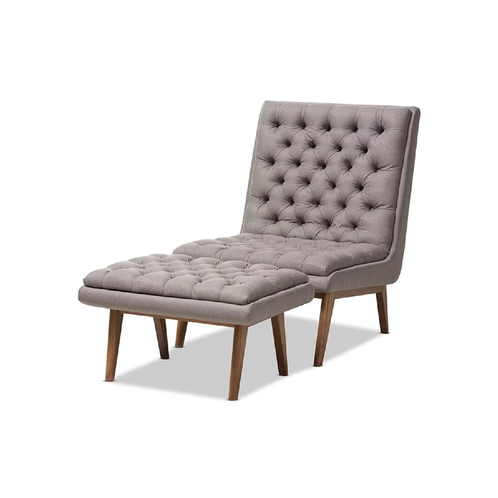 Grey Fabric Upholstered Wood Chair and Ottoman Set A41442