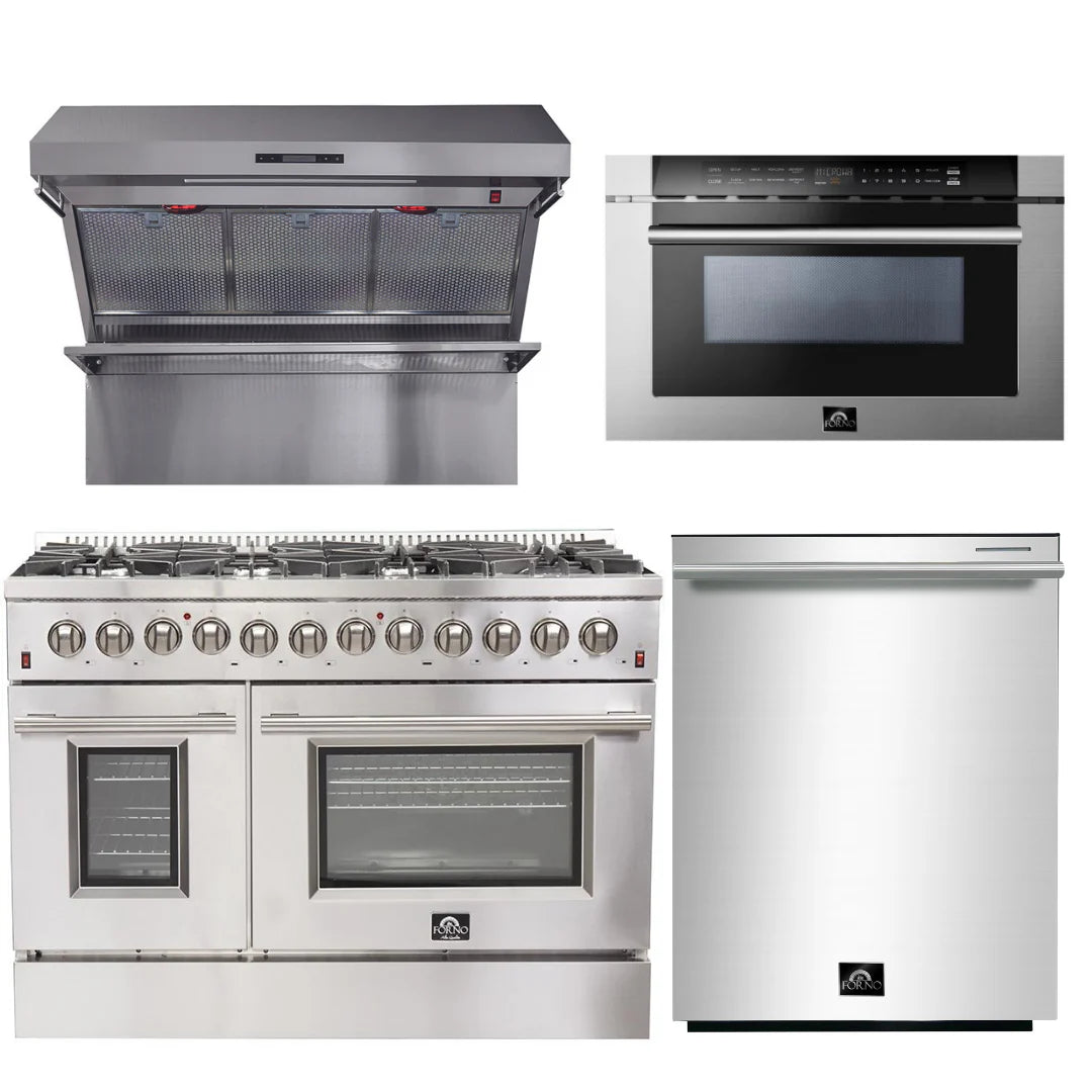48 Inch Dual Fuel Range, Wall Mount Range Hood, Microwave Drawer, Dishwasher Z4614