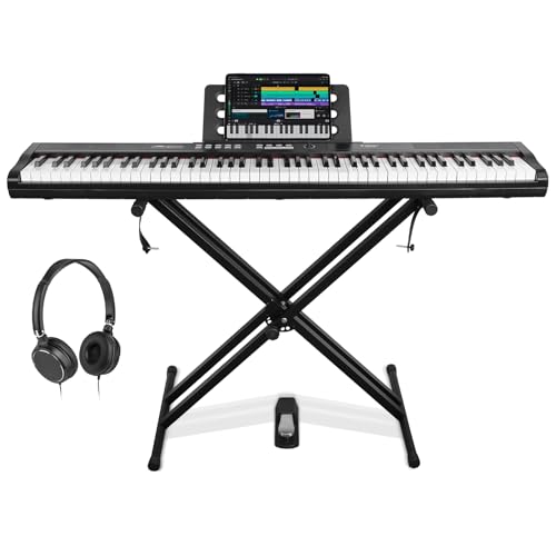 88 Key Semi-Weighted Digital Piano Set with Stand, Pedal, Headphones, Black B389295