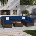 9 Piece PE Rattan Patio Furniture Set with Cushion and Glass Table L56653