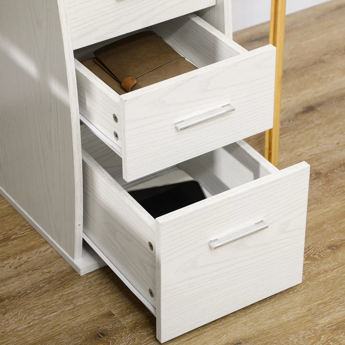 47" White Computer Desk with Keyboard Tray and Storage Drawers K65593