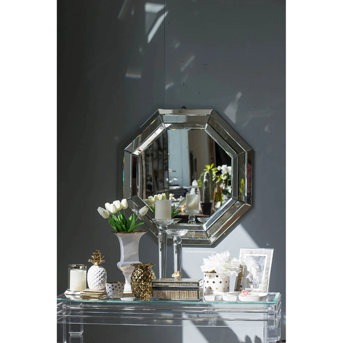 Silver Hexagonal Wall Mirror O926928