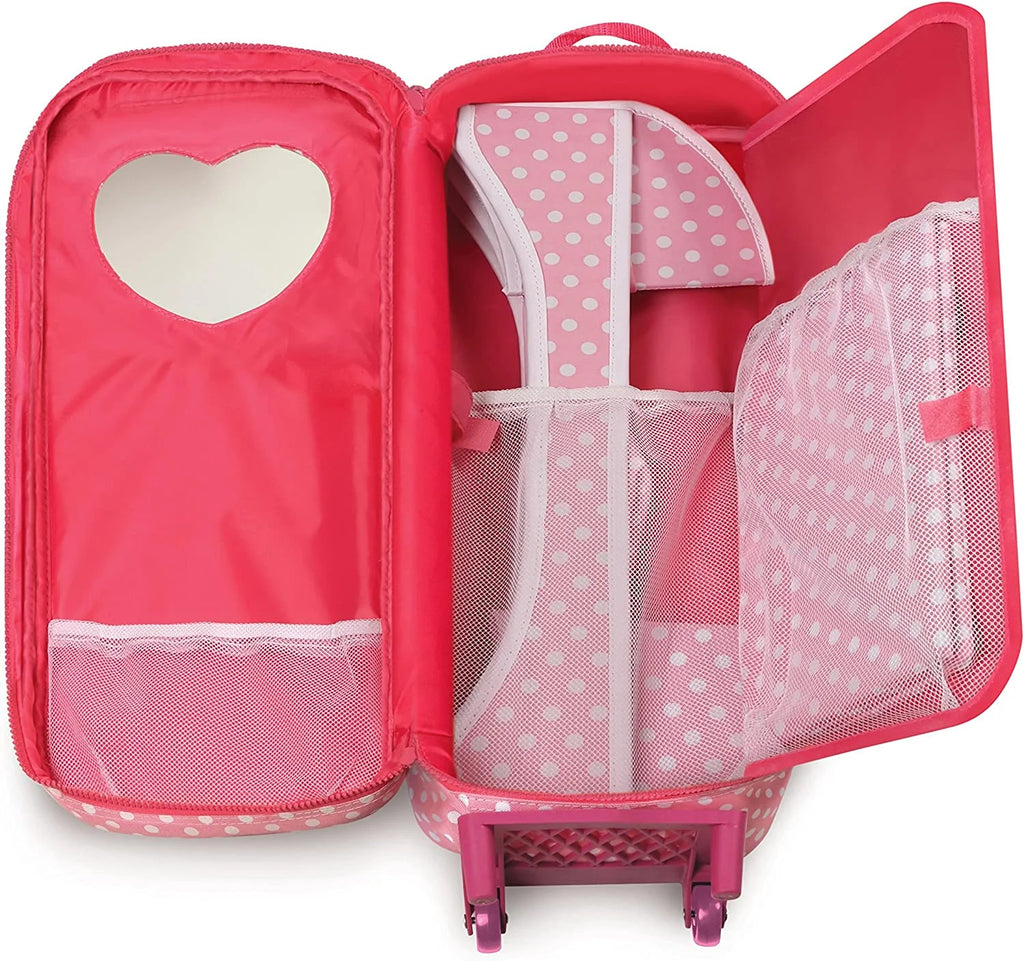 Pink Polka Dot 3-in-1 Trolley Doll Carrier with Rocking Bed and Bedding N46434