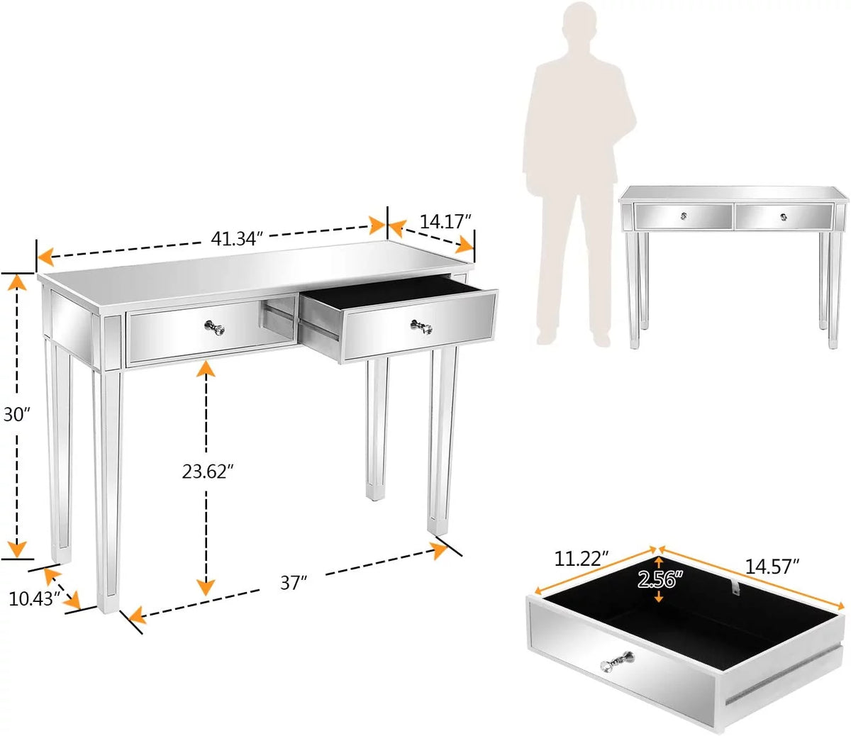 Mirrored Console Table with 2 Drawers M61701