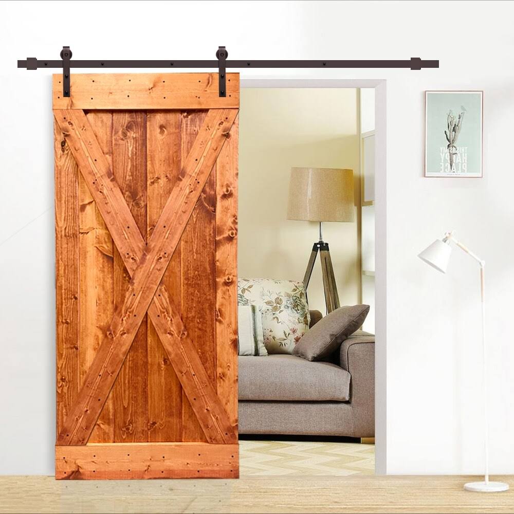 Red Walnut Stained Wood Interior Sliding Barn Door with Hardware Kit G2208