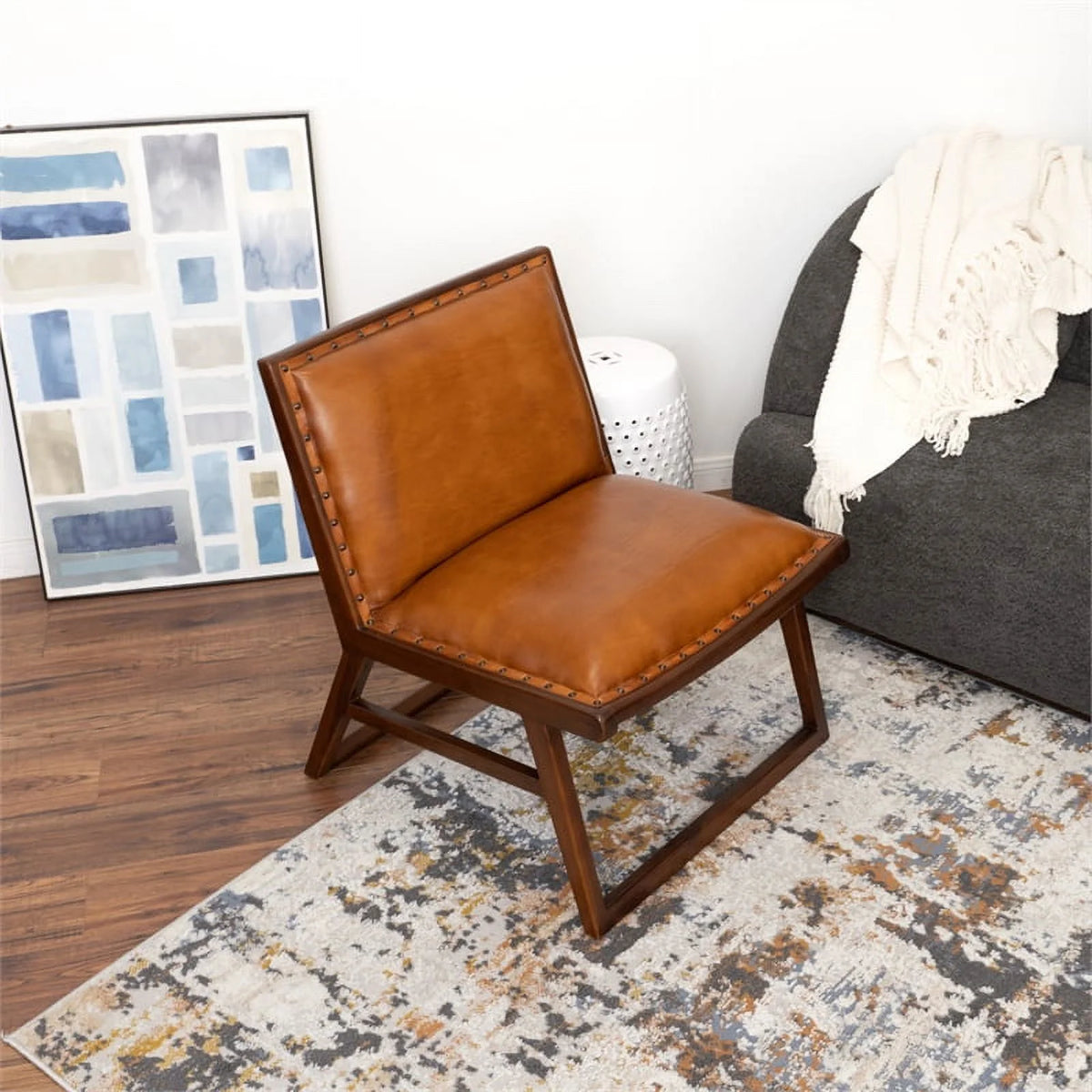 Tan Genuine Leather Lounge Chair J916